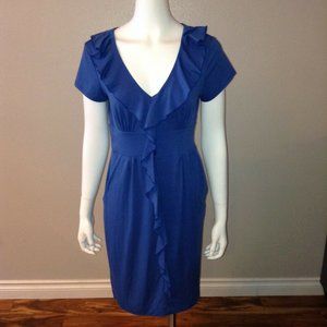 JONATHAN MARTIN A-Line Dress Size 6 Blue Ruffles Stretch V-Neck Empire